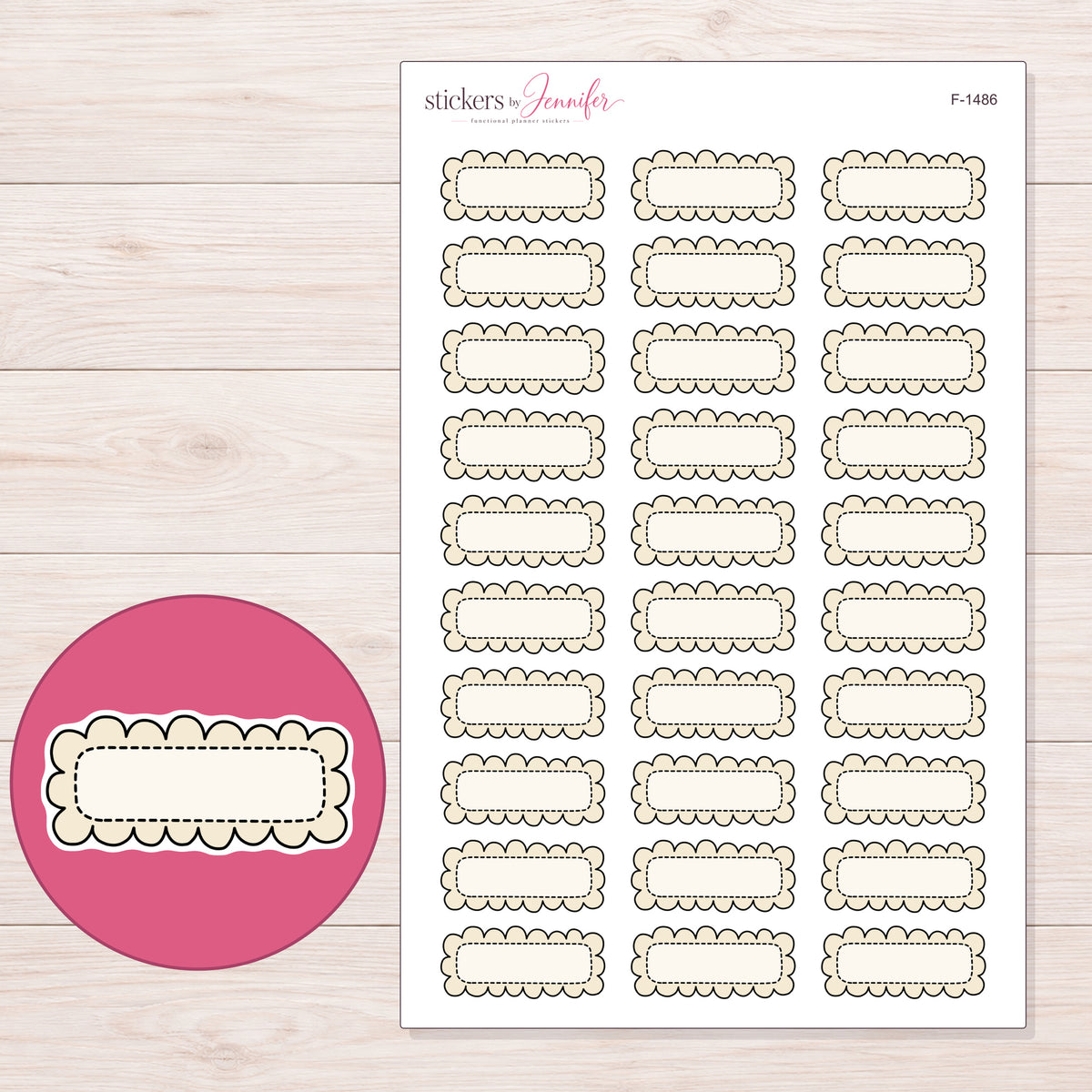 F-1486 planner sticker sheet with enlarged sticker detail