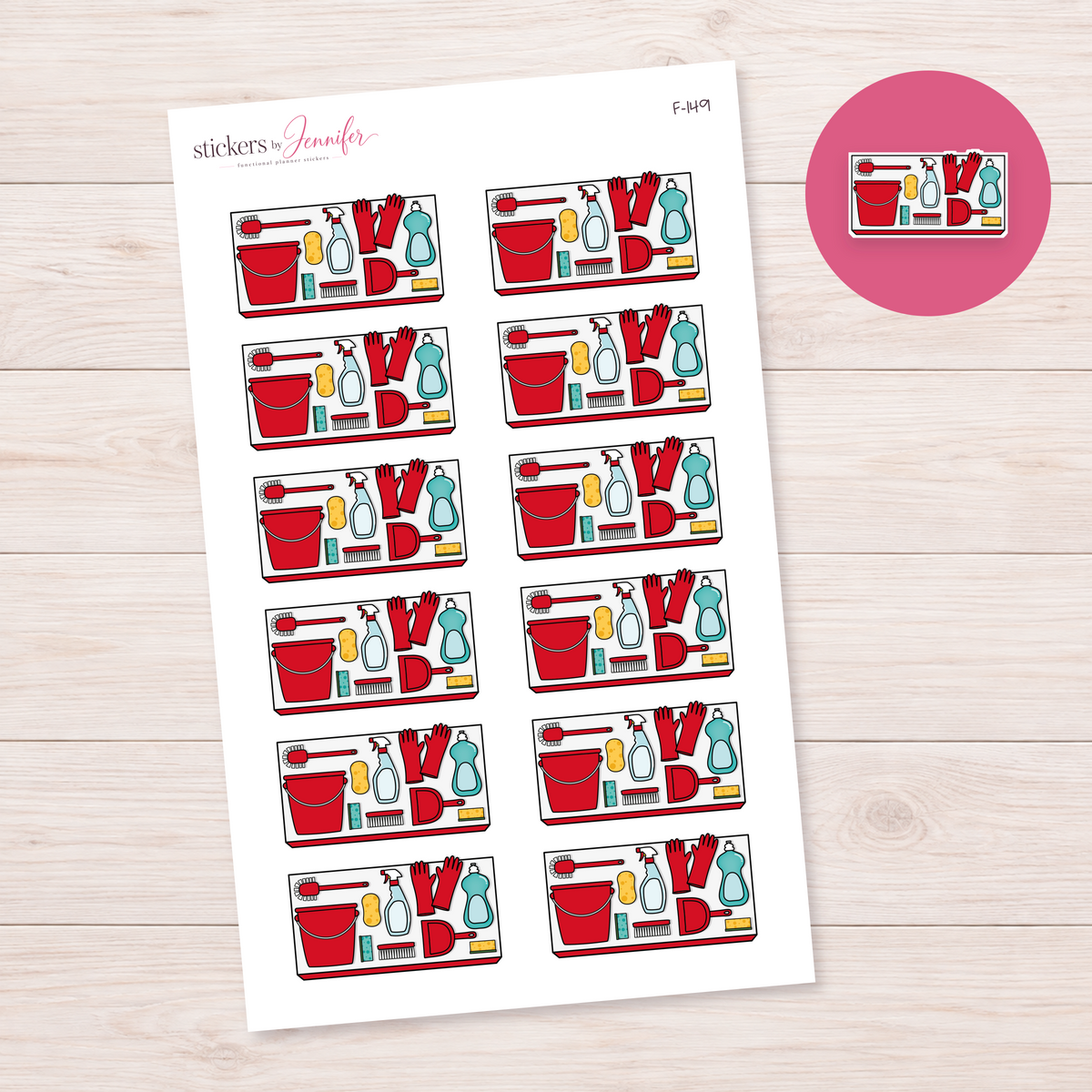 Red Cleaning Supplies Planner Stickers | F-149