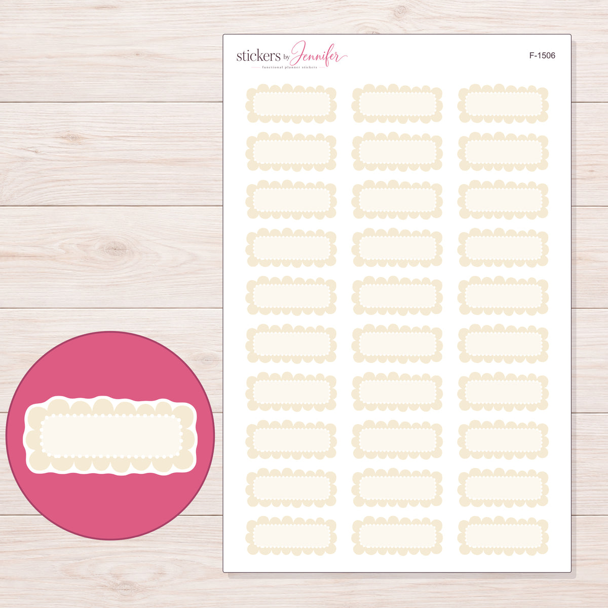 F-1506 planner sticker sheet with enlarged sticker detail