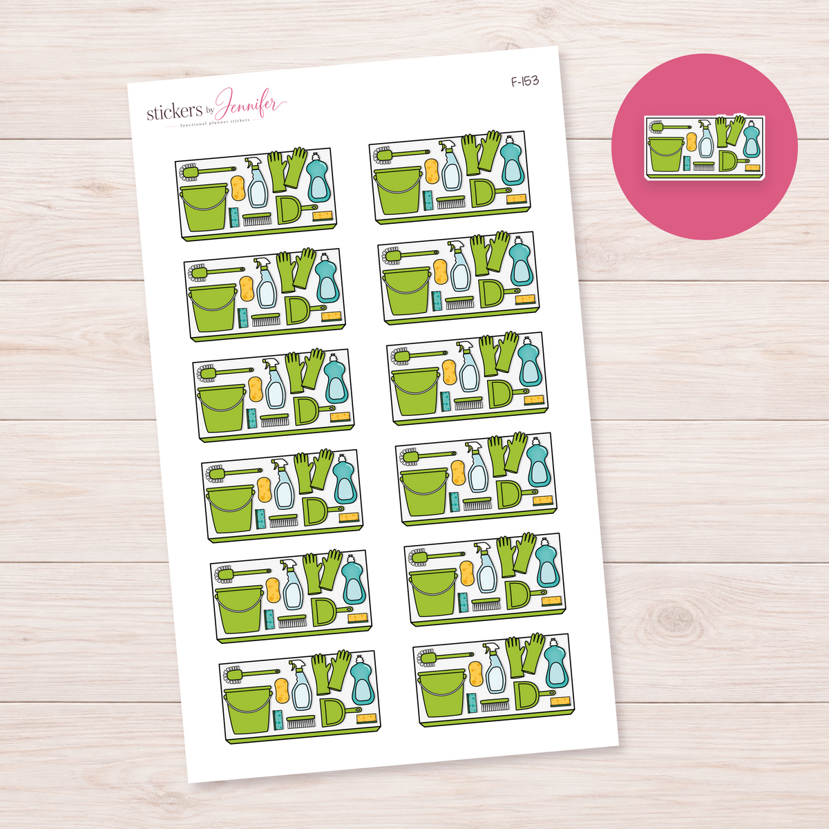 Lime Green Cleaning Supplies Planner Stickers | F-153