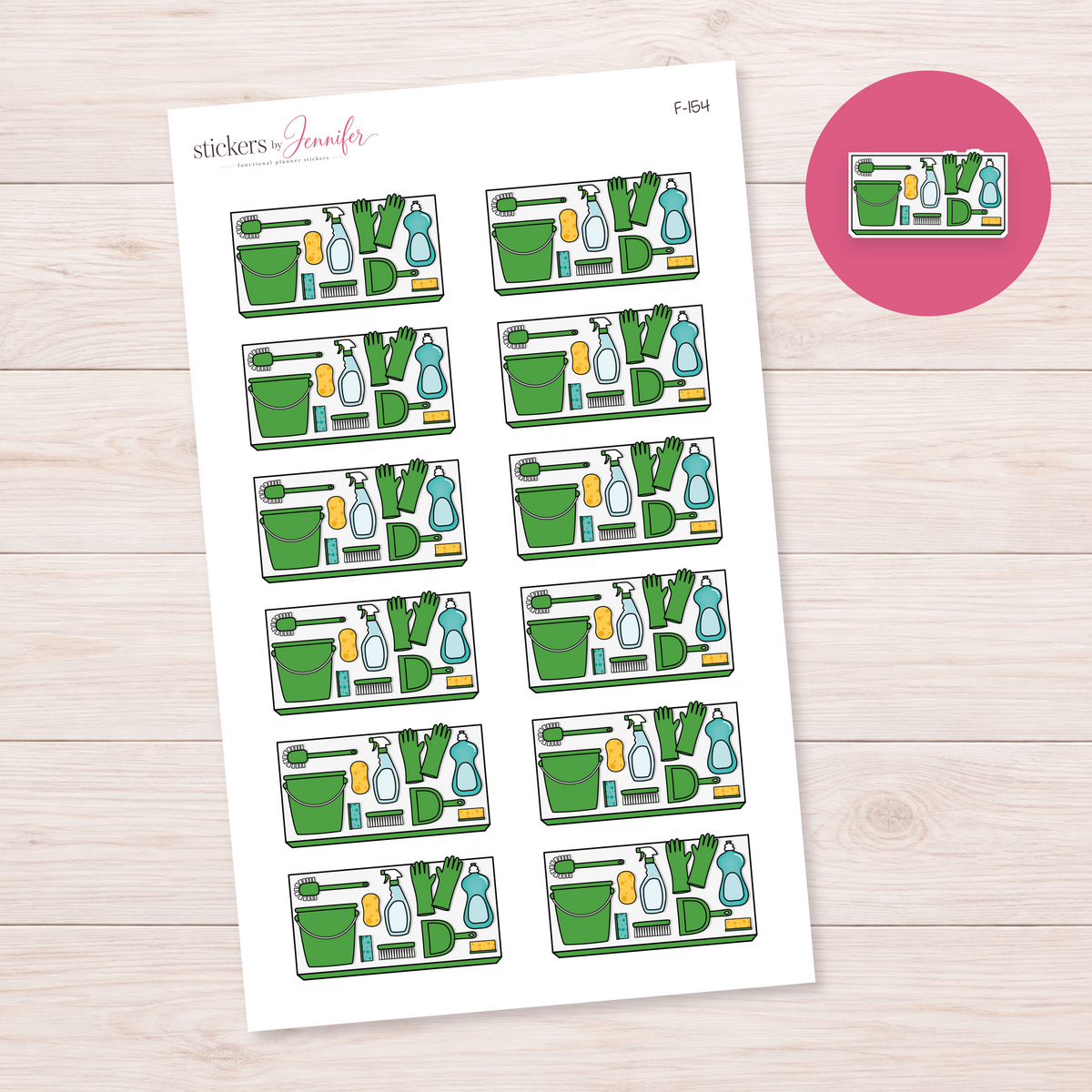 Green Cleaning Supplies Planner Stickers | F-154