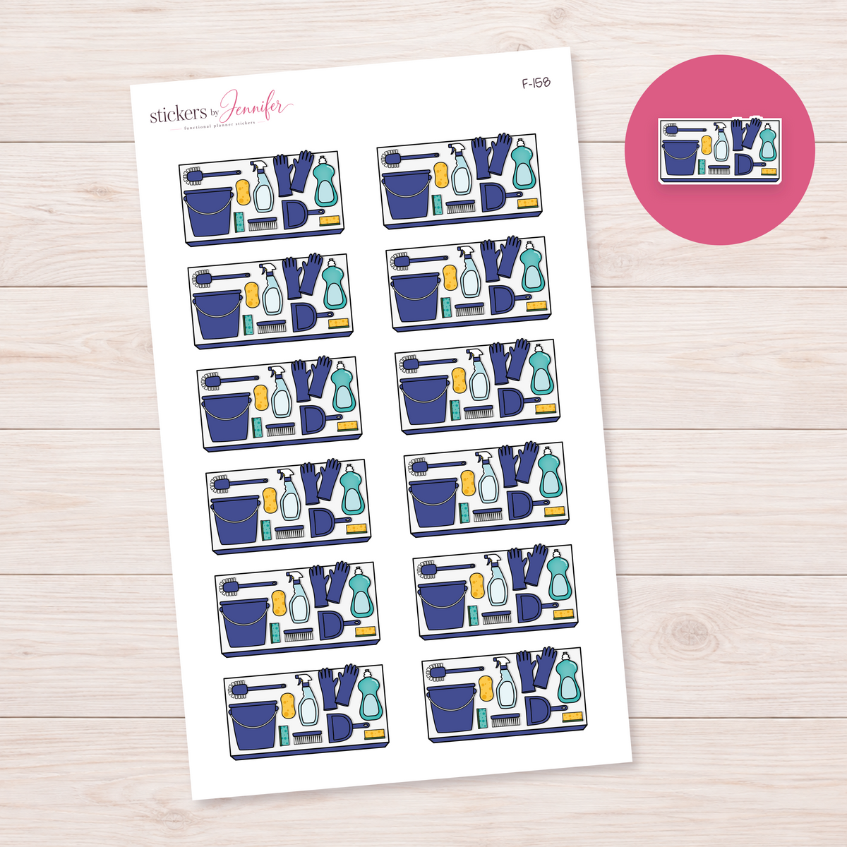 Blue Cleaning Supplies Planner Stickers | F-158