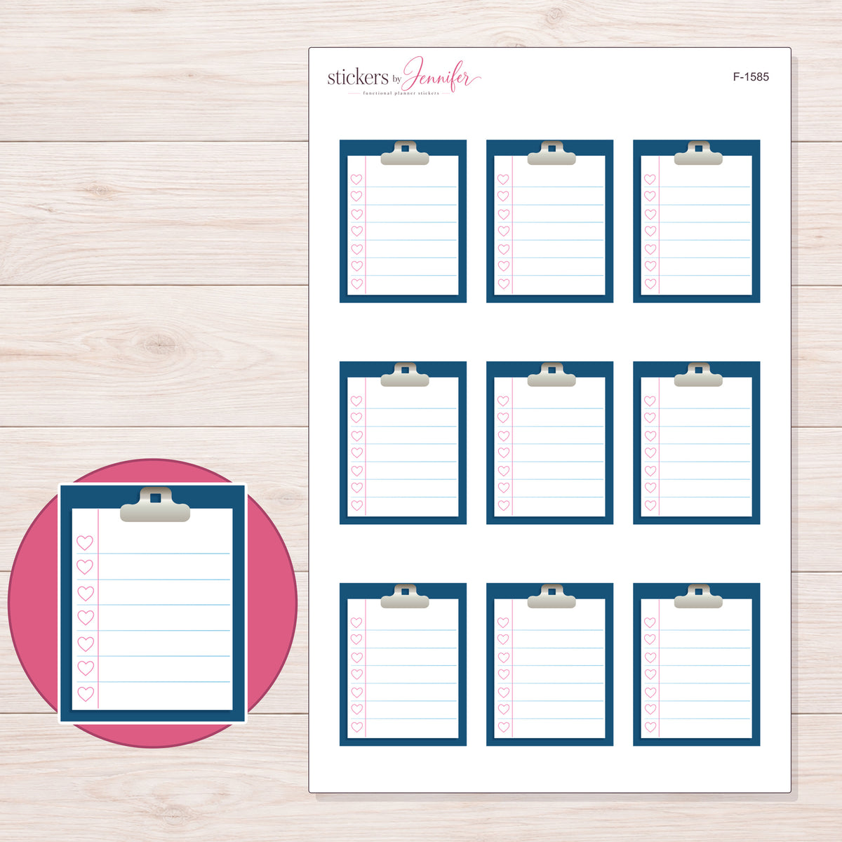 F-1585 planner sticker sheet with enlarged sticker detail