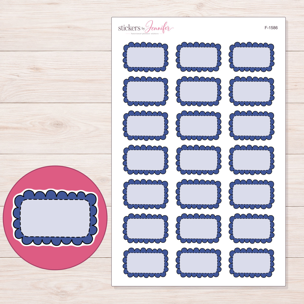 F-1586 planner sticker sheet with enlarged sticker detail