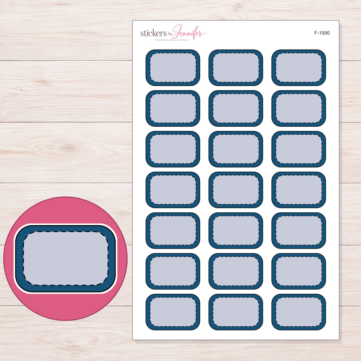 F-1590 planner sticker sheet with enlarged sticker detail
