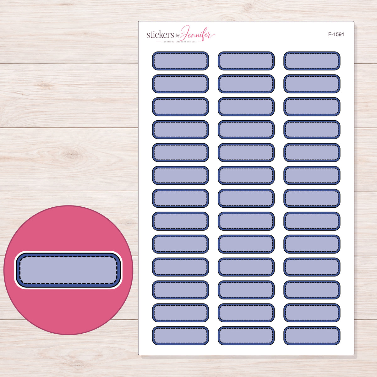 F-1591 planner sticker sheet with enlarged sticker detail