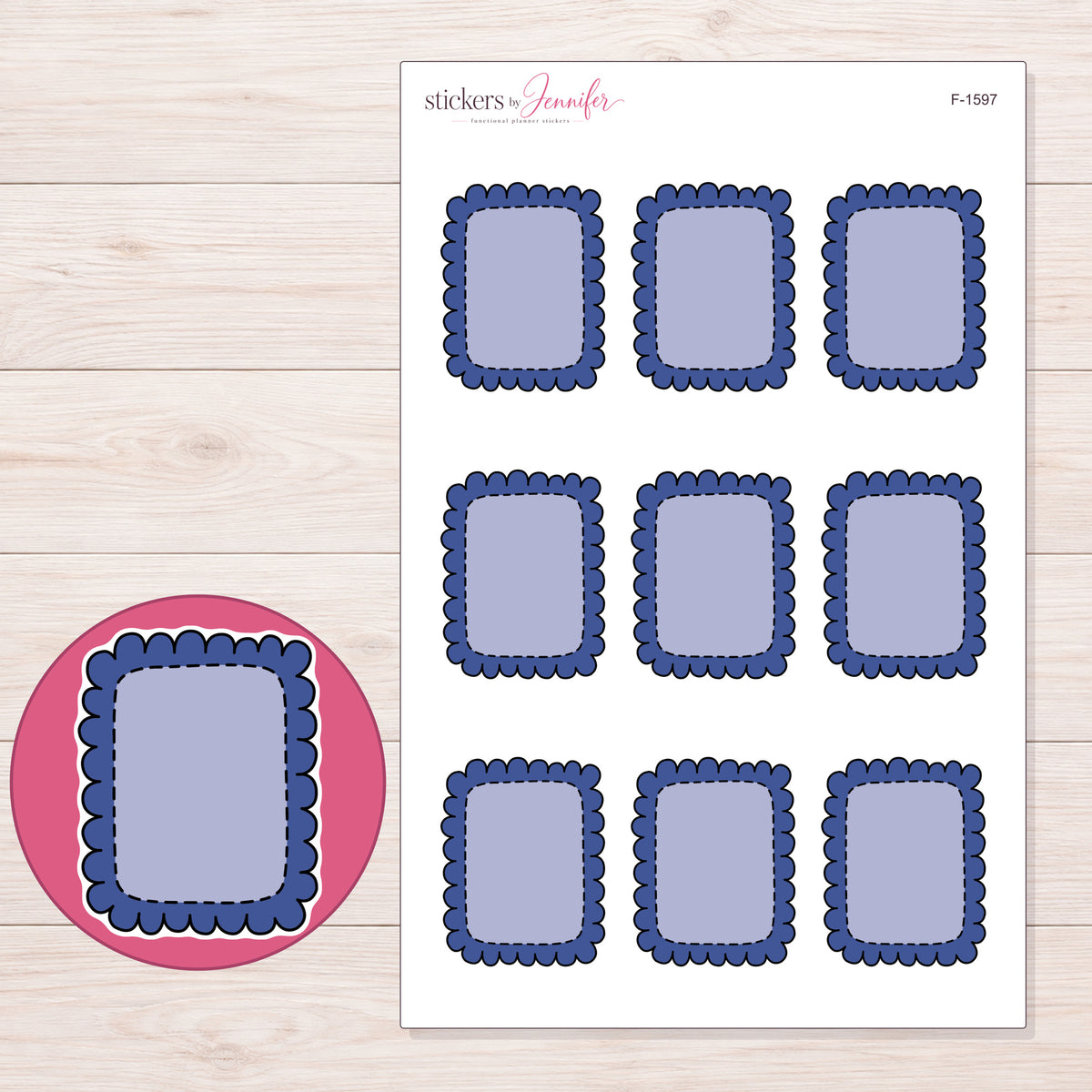 F-1597 planner sticker sheet with enlarged sticker detail
