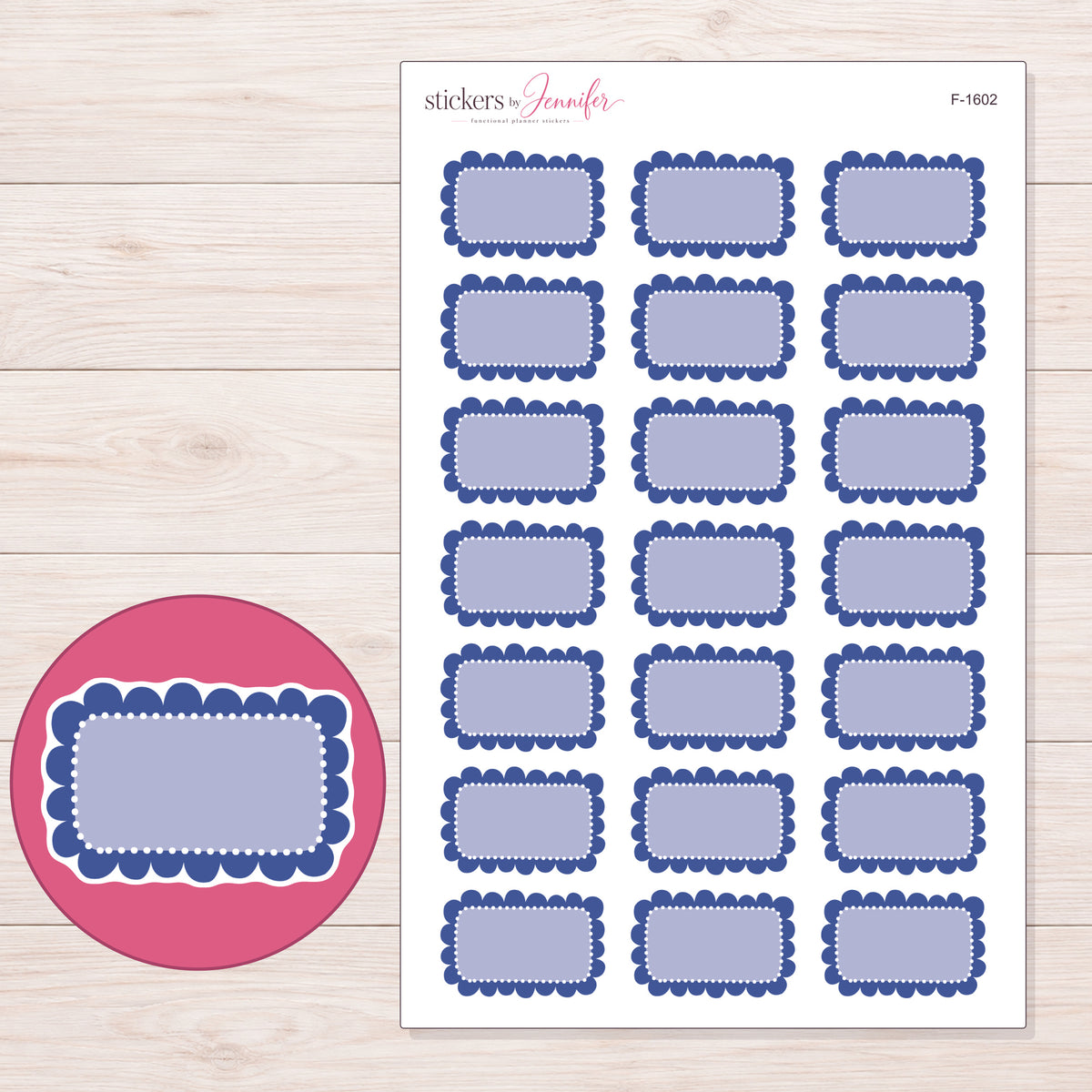 F-1602 planner sticker sheet with enlarged sticker detail