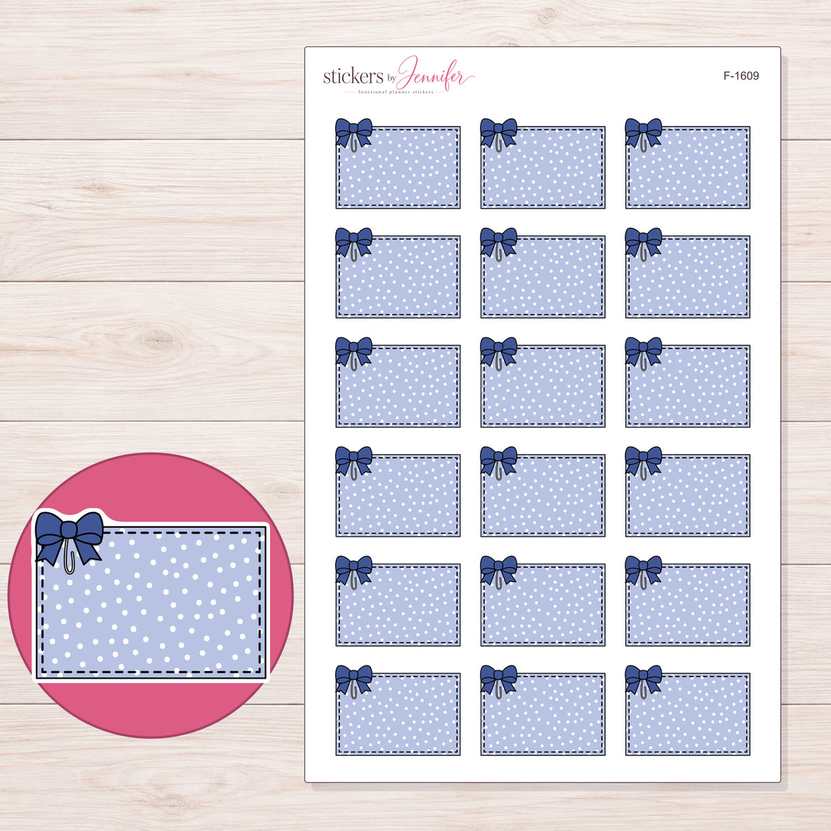 F-1609 planner sticker sheet with enlarged sticker detail