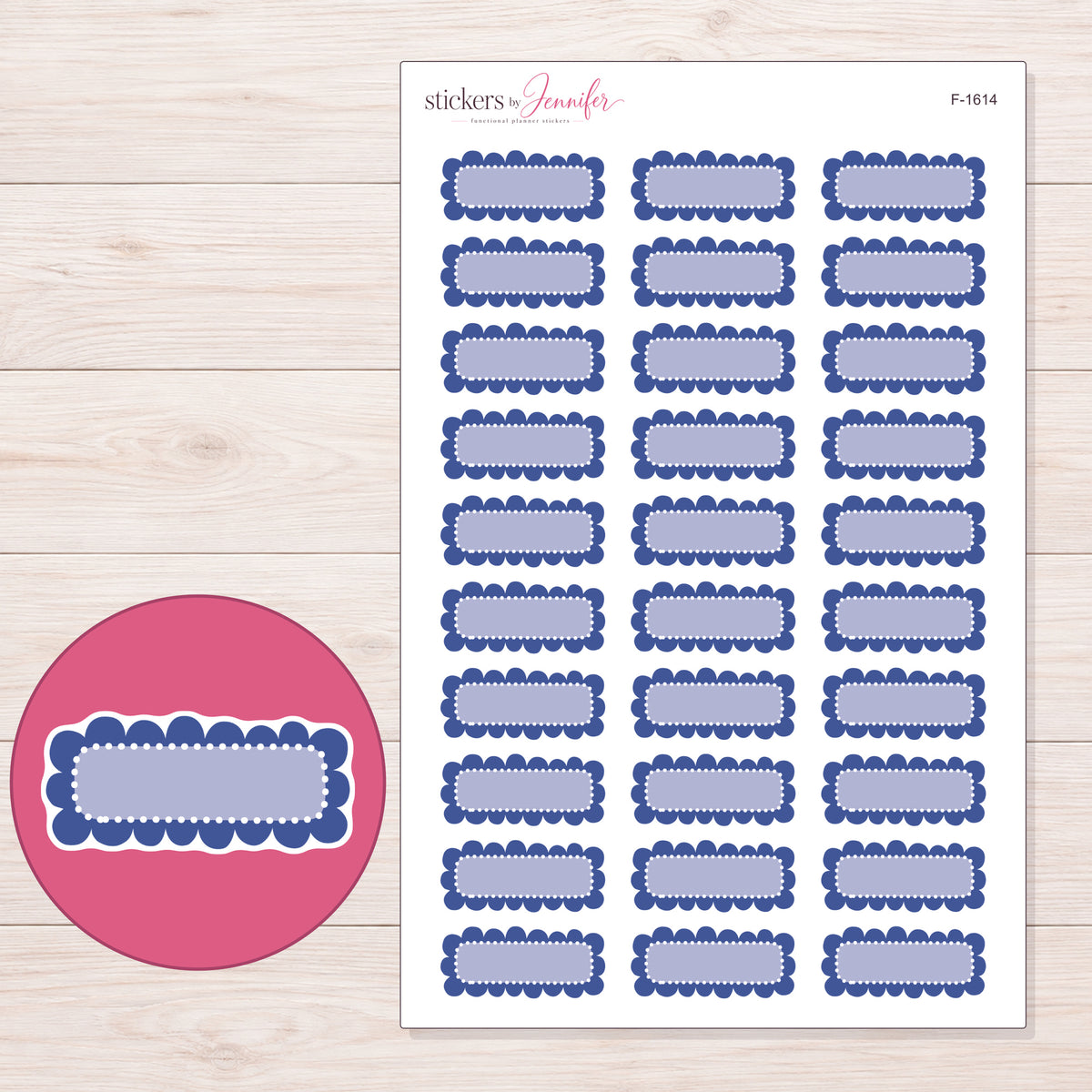 F-1614 planner sticker sheet with enlarged sticker detail