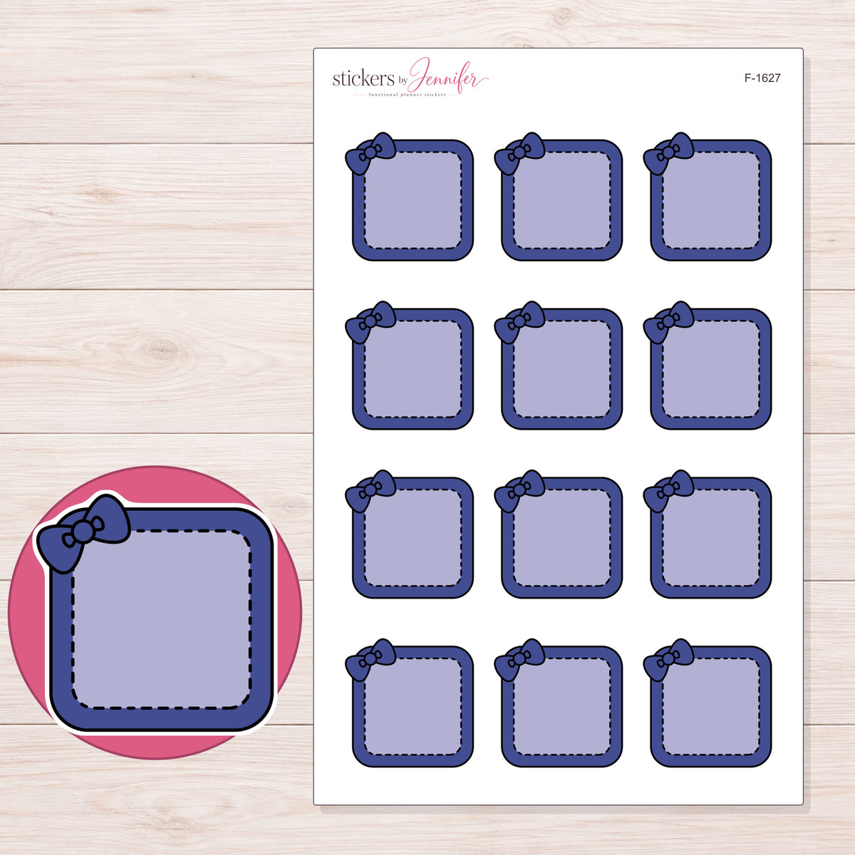 F-1627 planner sticker sheet with enlarged sticker detail