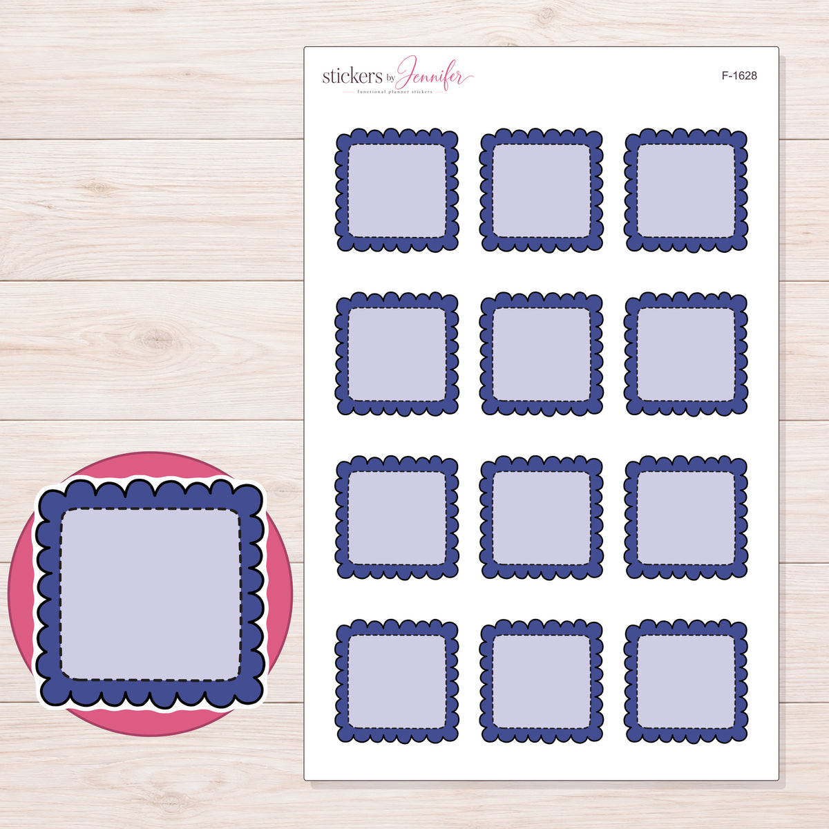 F-1628 planner sticker sheet with enlarged sticker detail