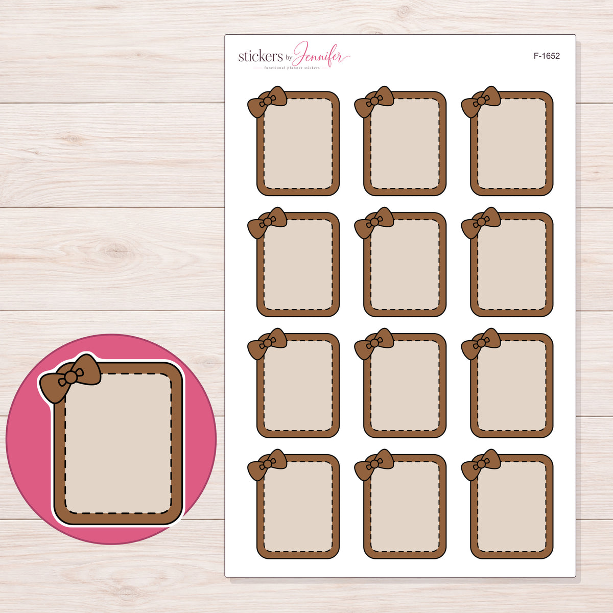 F-1652 planner sticker sheet with enlarged sticker detail