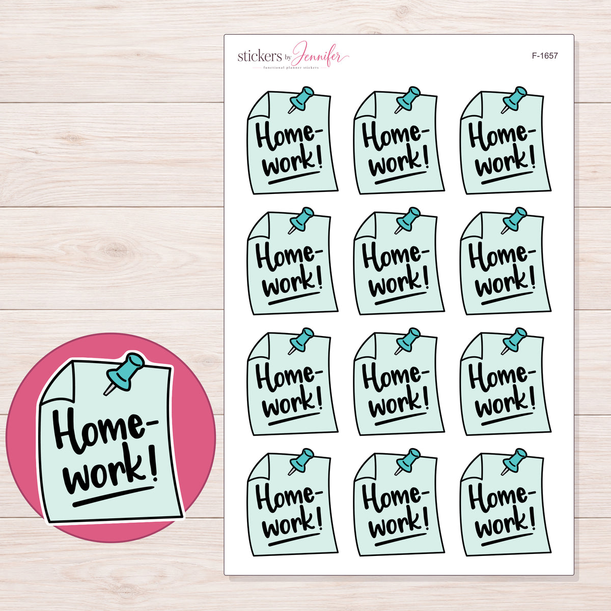 F-1657 planner sticker sheet with enlarged sticker detail