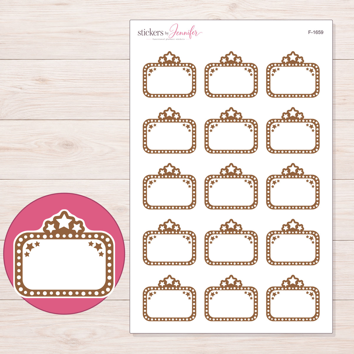 F-1659 planner sticker sheet with enlarged sticker detail