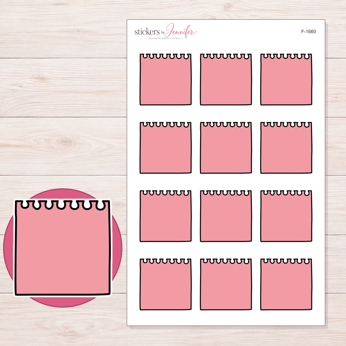 F-1660 planner sticker sheet with enlarged sticker detail
