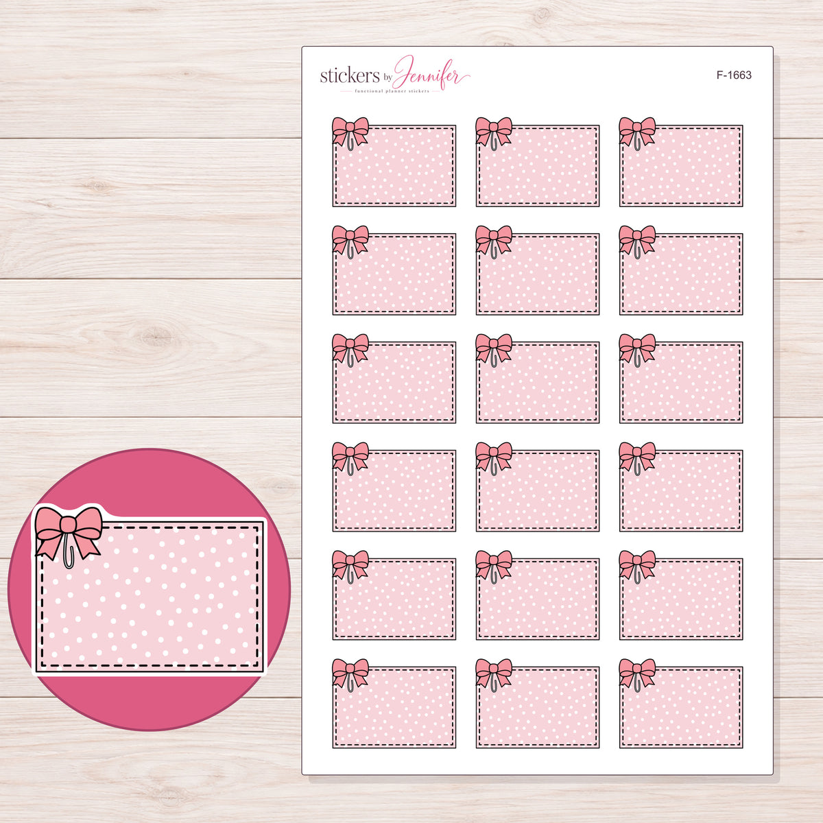 F-1663 planner sticker sheet with enlarged sticker detail