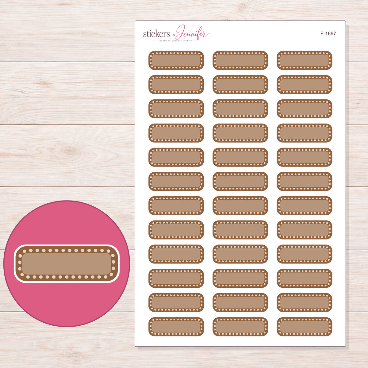 F-1667 planner sticker sheet with enlarged sticker detail