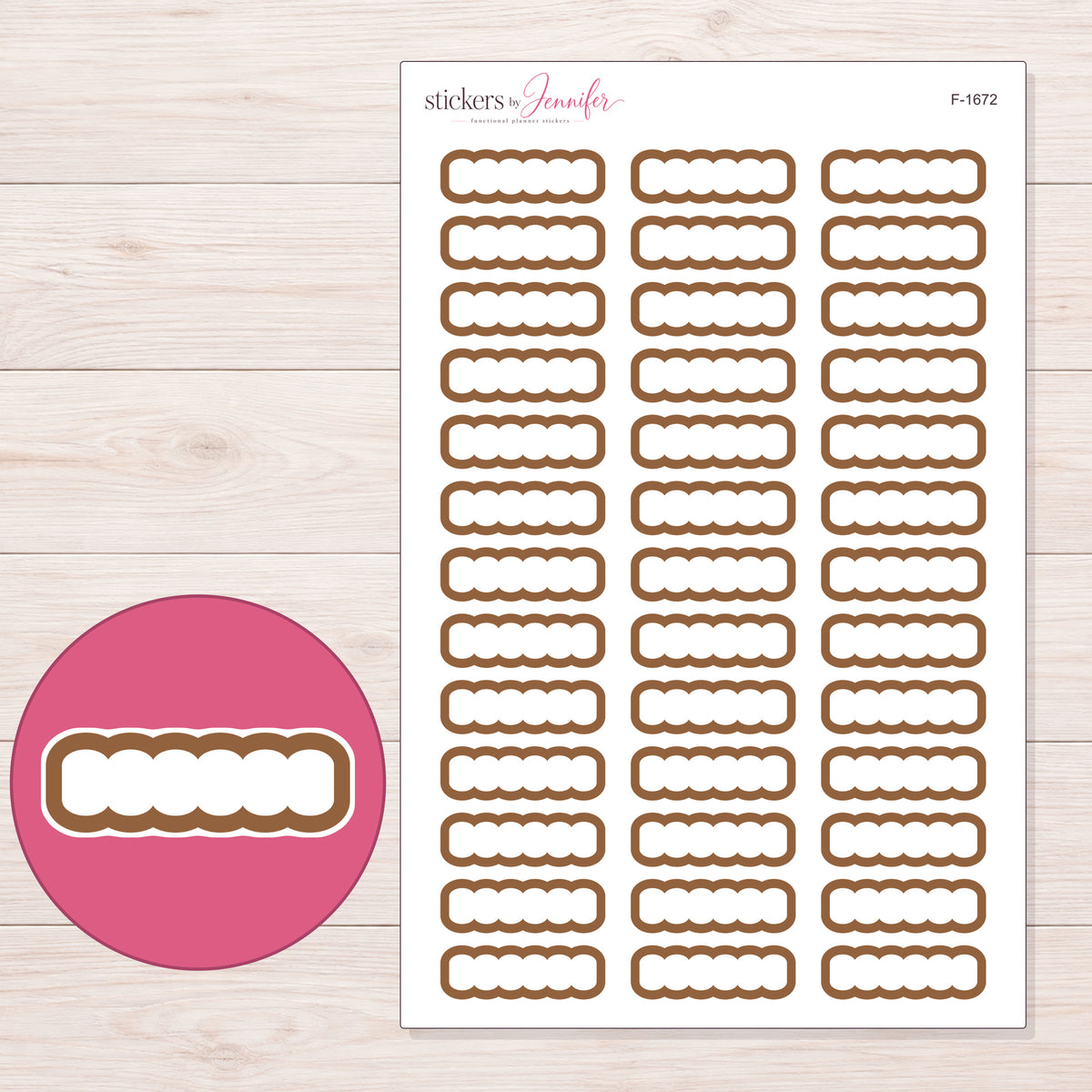 F-1672 planner sticker sheet with enlarged sticker detail