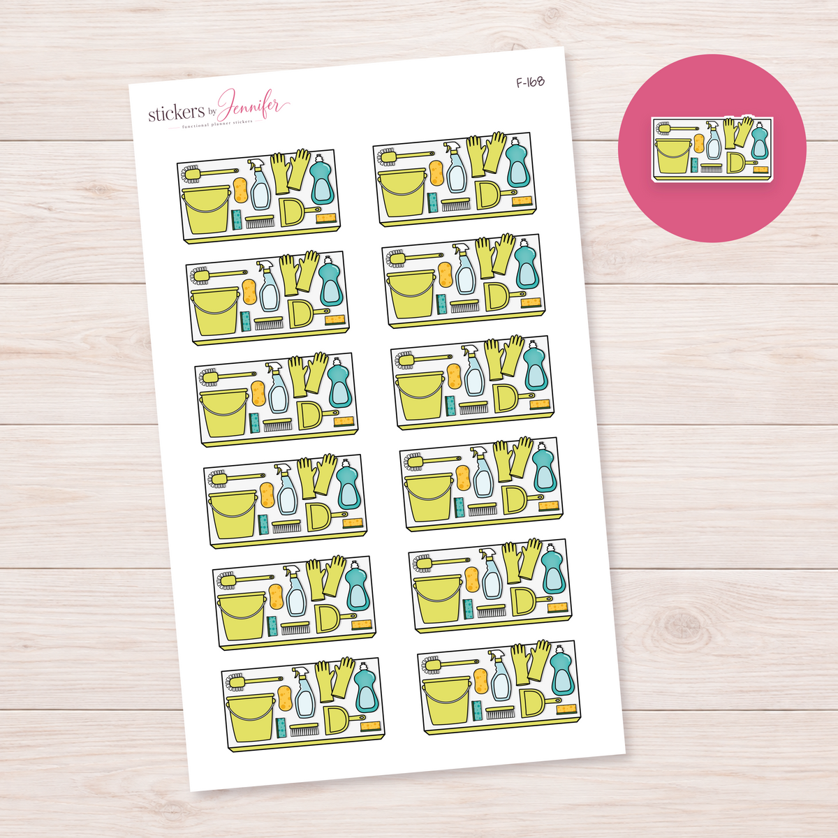 Pale Yellow Cleaning Supplies Planner Stickers | F-168