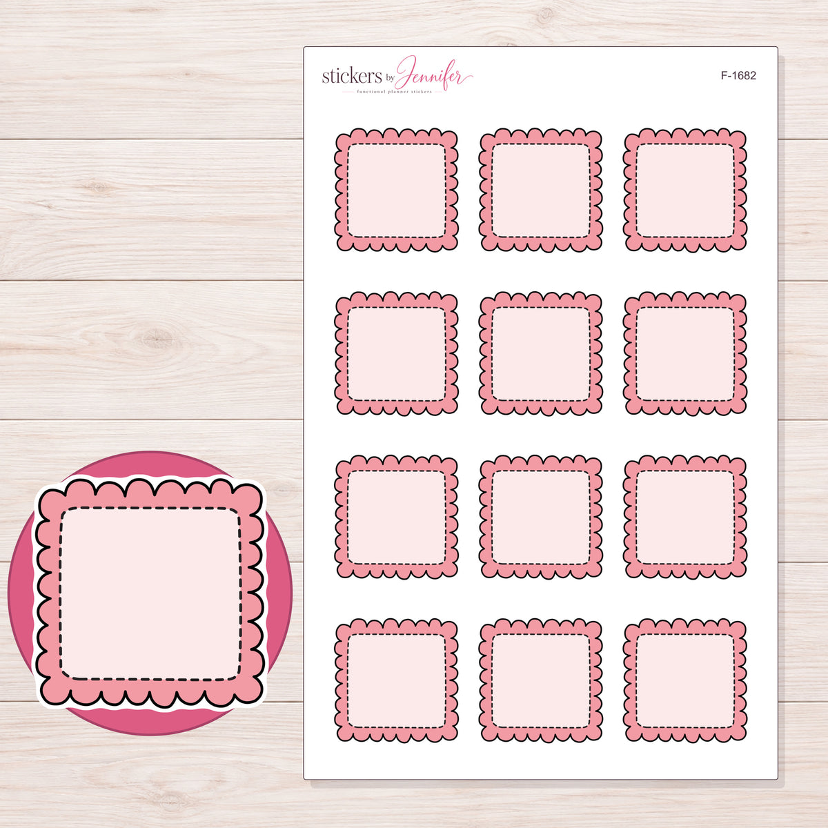 F-1682 planner sticker sheet with enlarged sticker detail