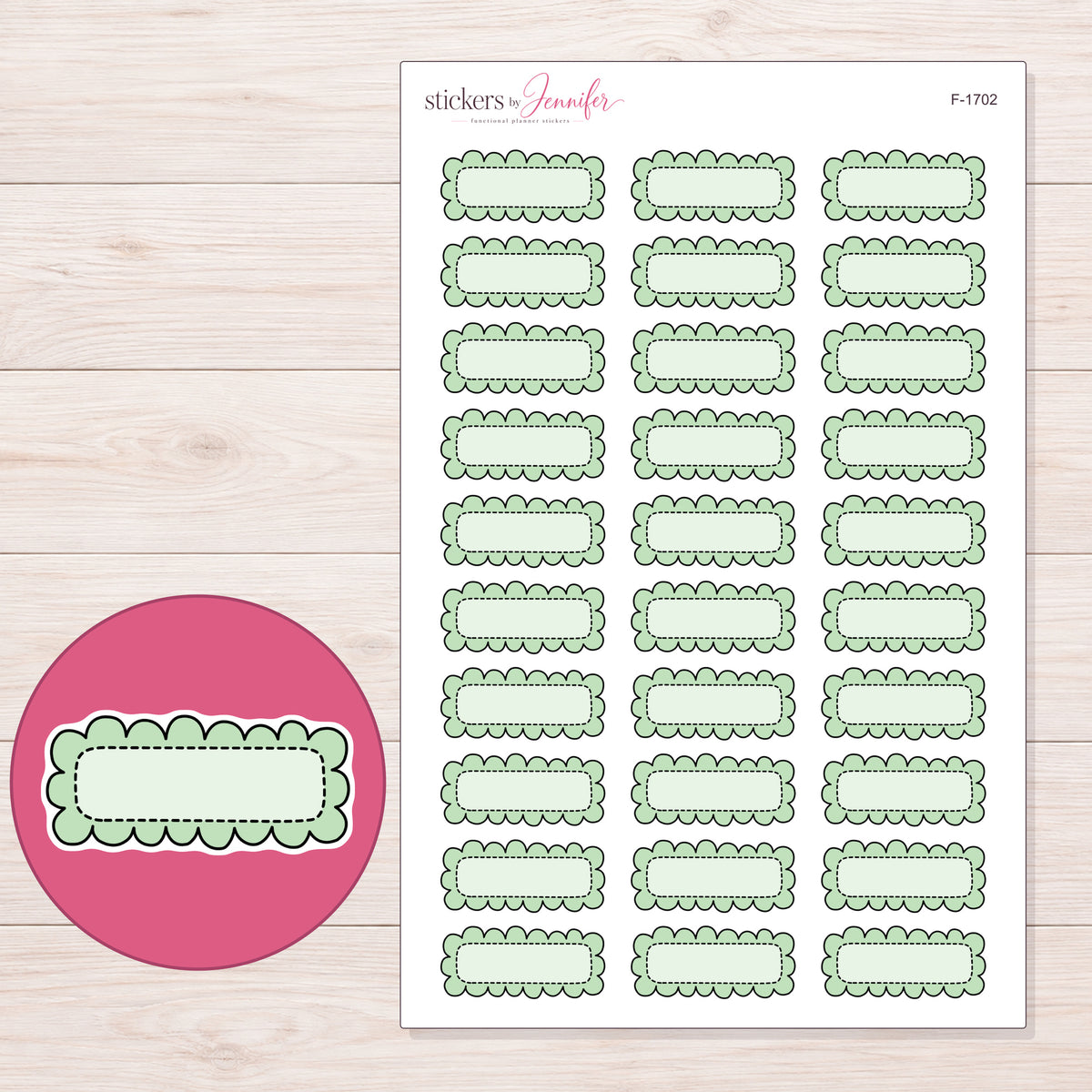 F-1702 planner sticker sheet with enlarged sticker detail