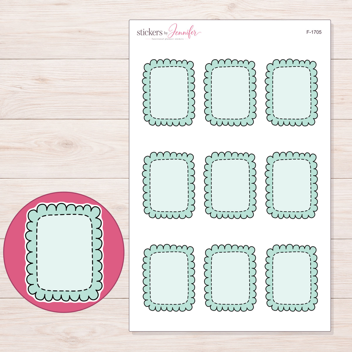 F-1705 planner sticker sheet with enlarged sticker detail