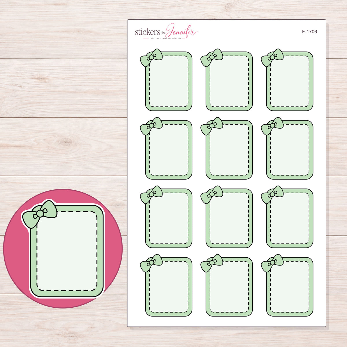 F-1706 planner sticker sheet with enlarged sticker detail