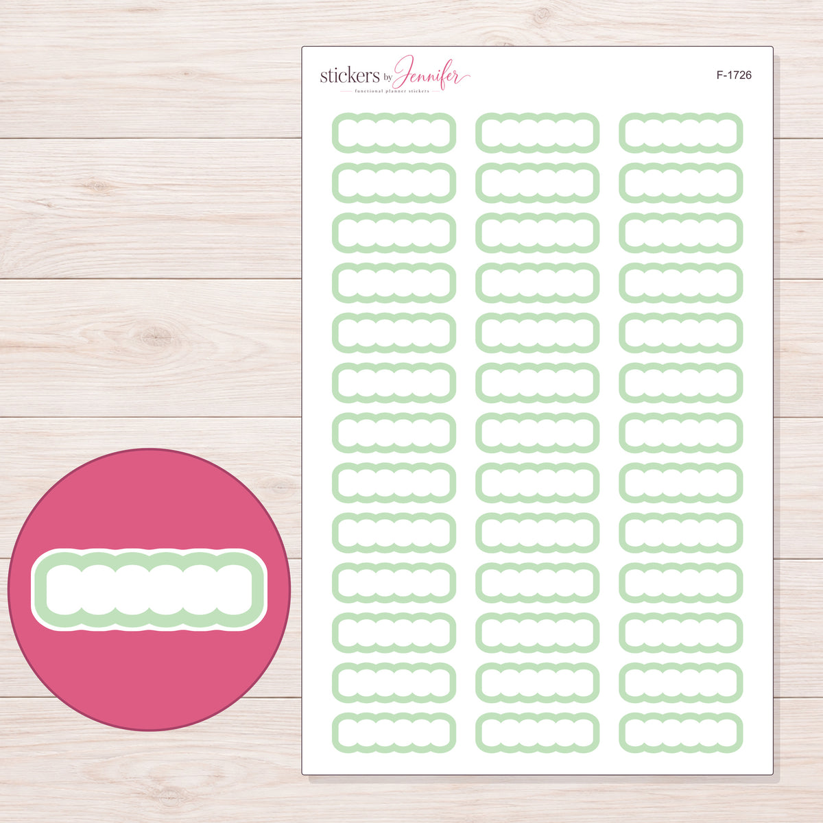 F-1726 planner sticker sheet with enlarged sticker detail