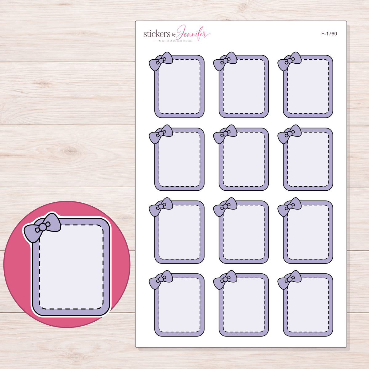 F-1760 planner sticker sheet with enlarged sticker detail