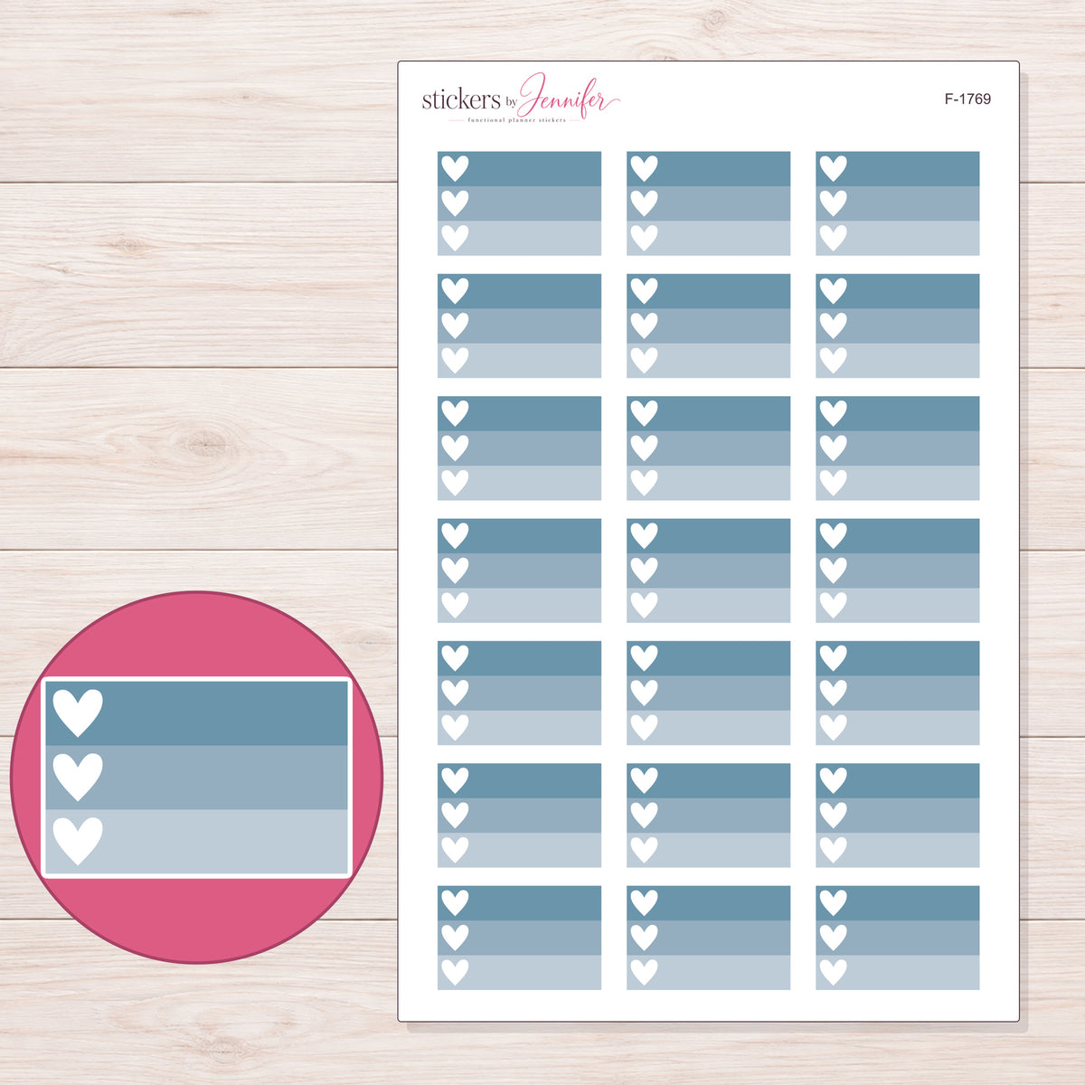 F-1769 planner sticker sheet with enlarged sticker detail