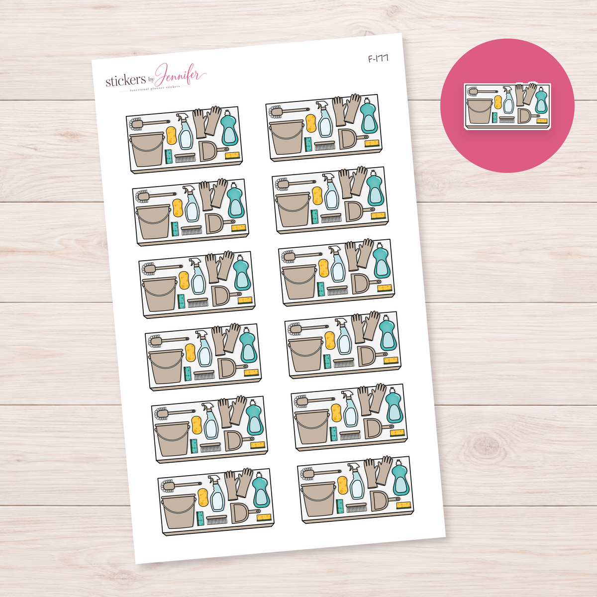 Taupe Cleaning Supplies Planner Stickers | F-177