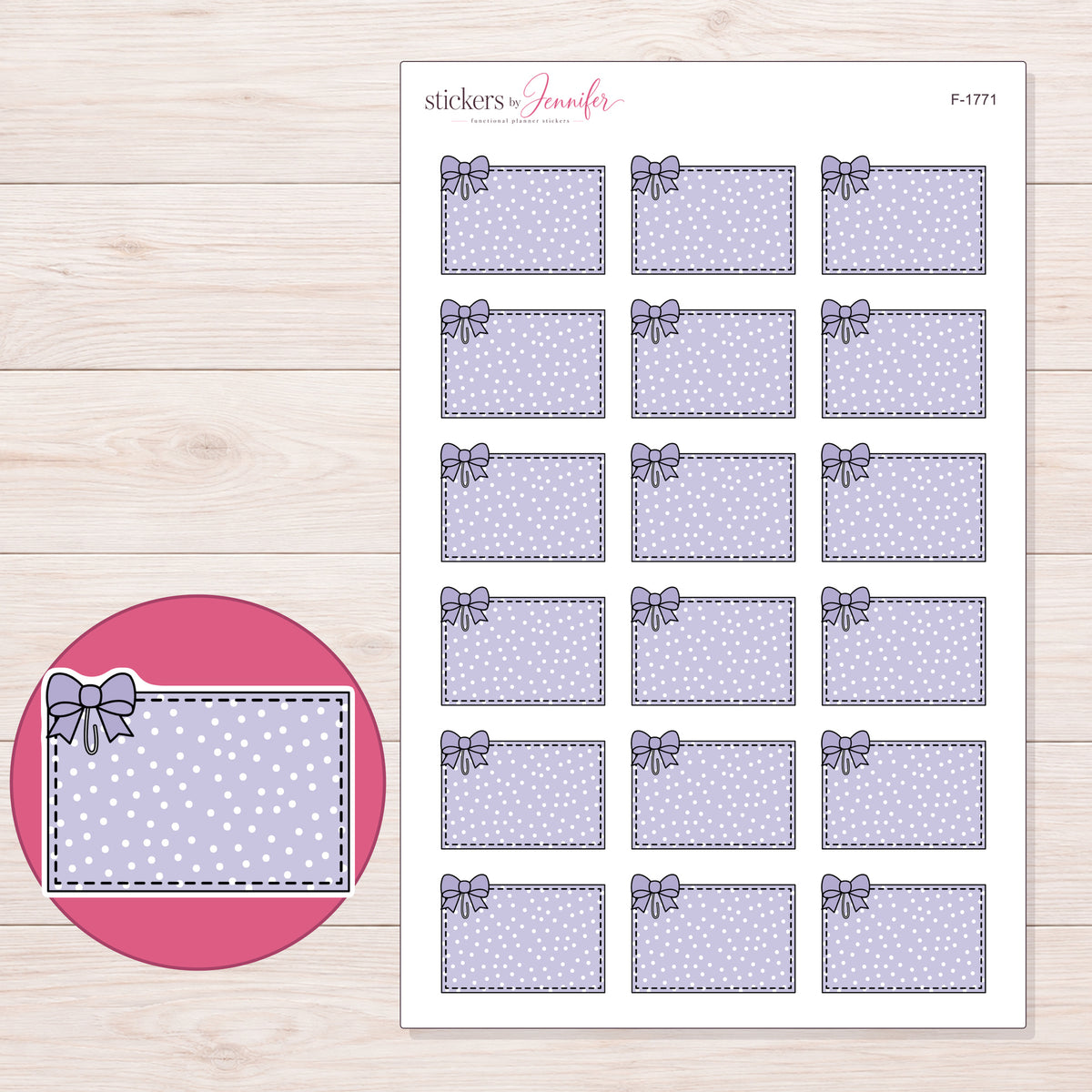 F-1771 planner sticker sheet with enlarged sticker detail