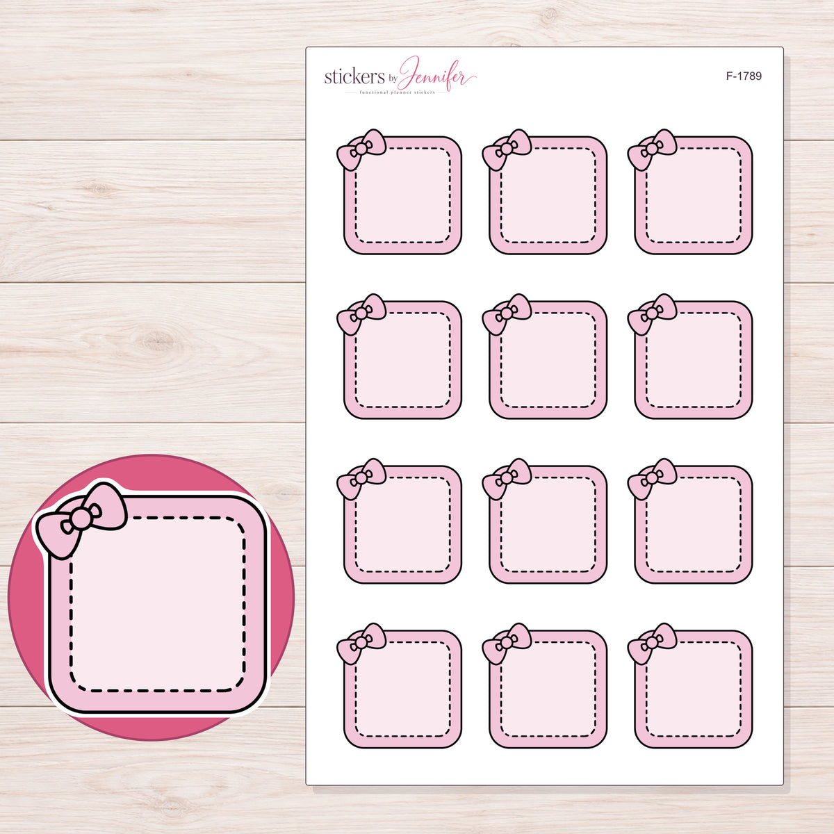 F-1789 planner sticker sheet with enlarged sticker detail