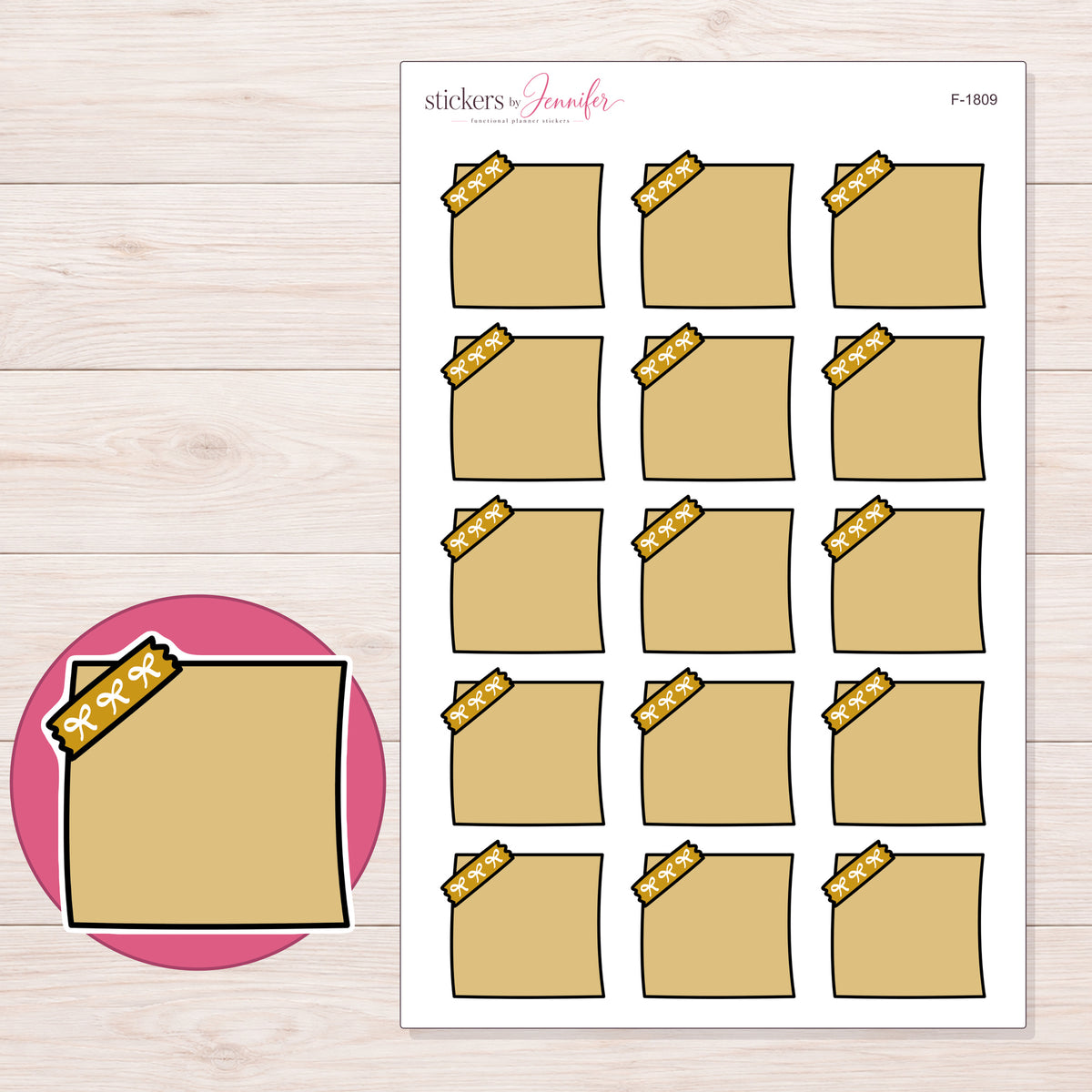 F-1809 planner sticker sheet with enlarged sticker detail