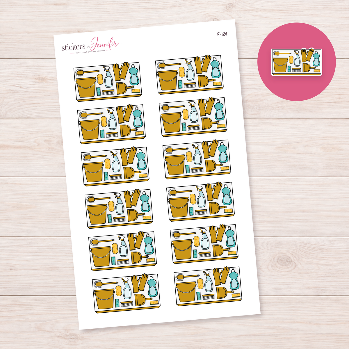 Golden Cleaning Supplies Planner Stickers | F-181