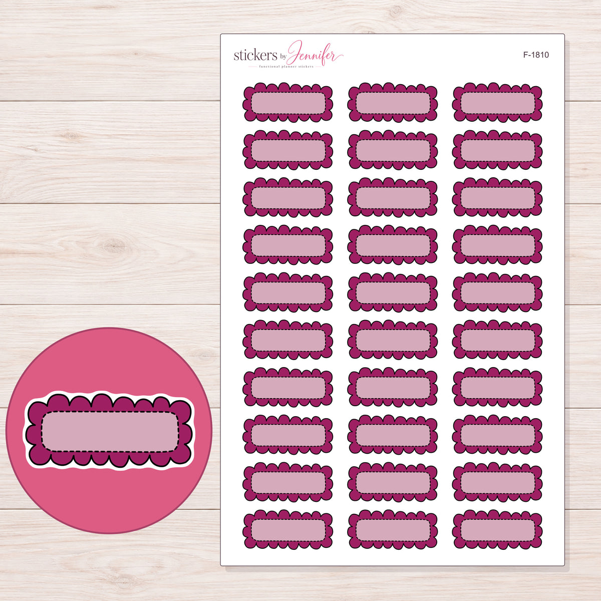 F-1810 planner sticker sheet with enlarged sticker detail
