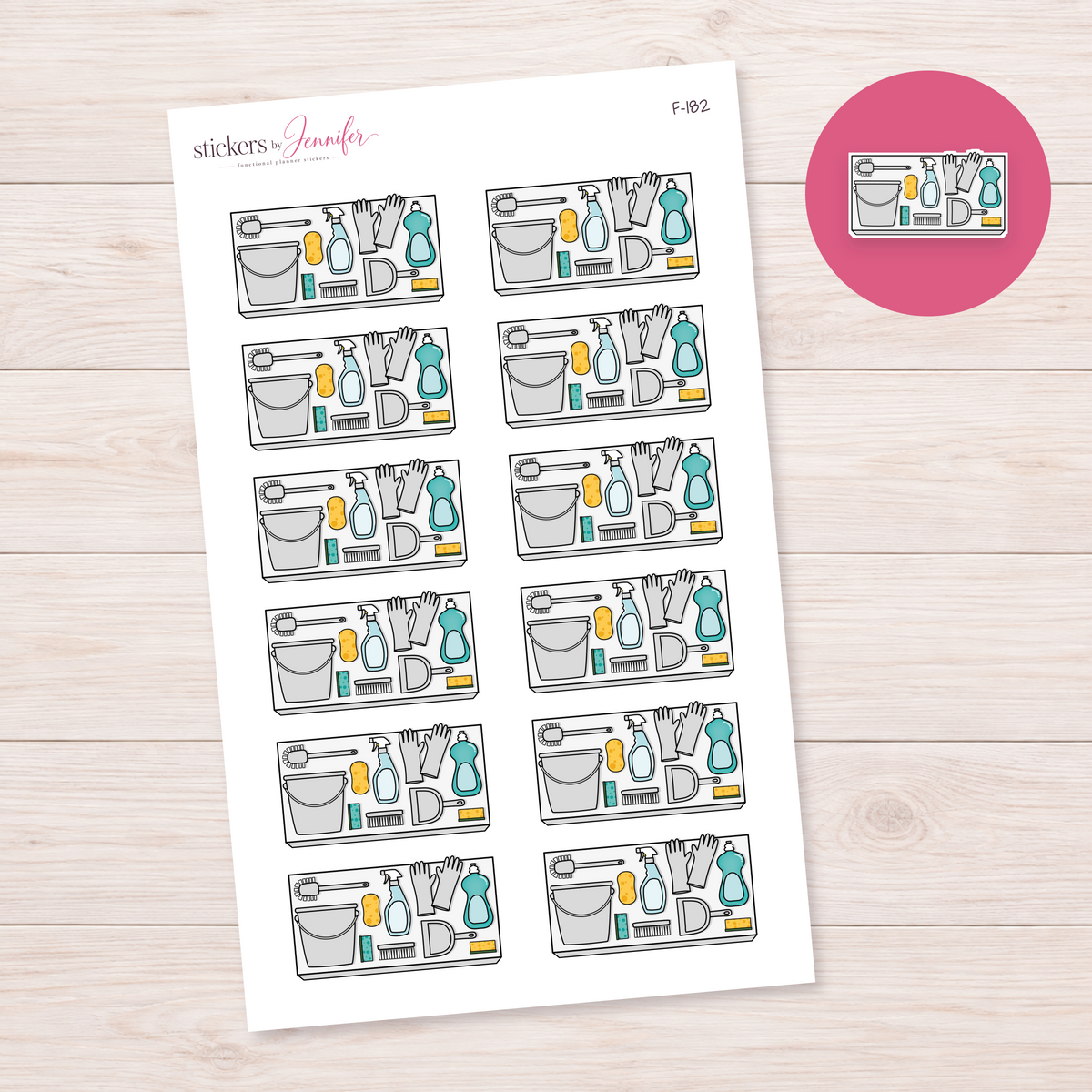 Light Gray Cleaning Supplies Planner Stickers | F-182