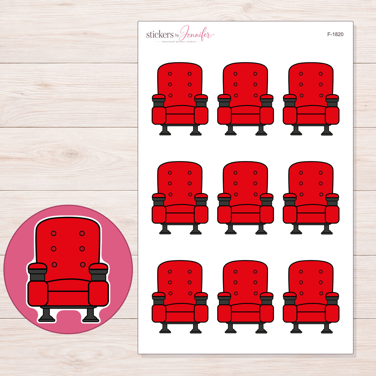 F-1820 planner sticker sheet with enlarged sticker detail