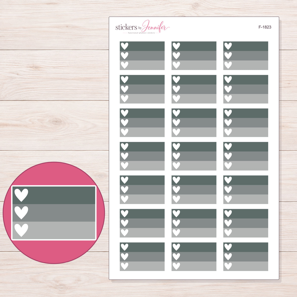 F-1823 planner sticker sheet with enlarged sticker detail