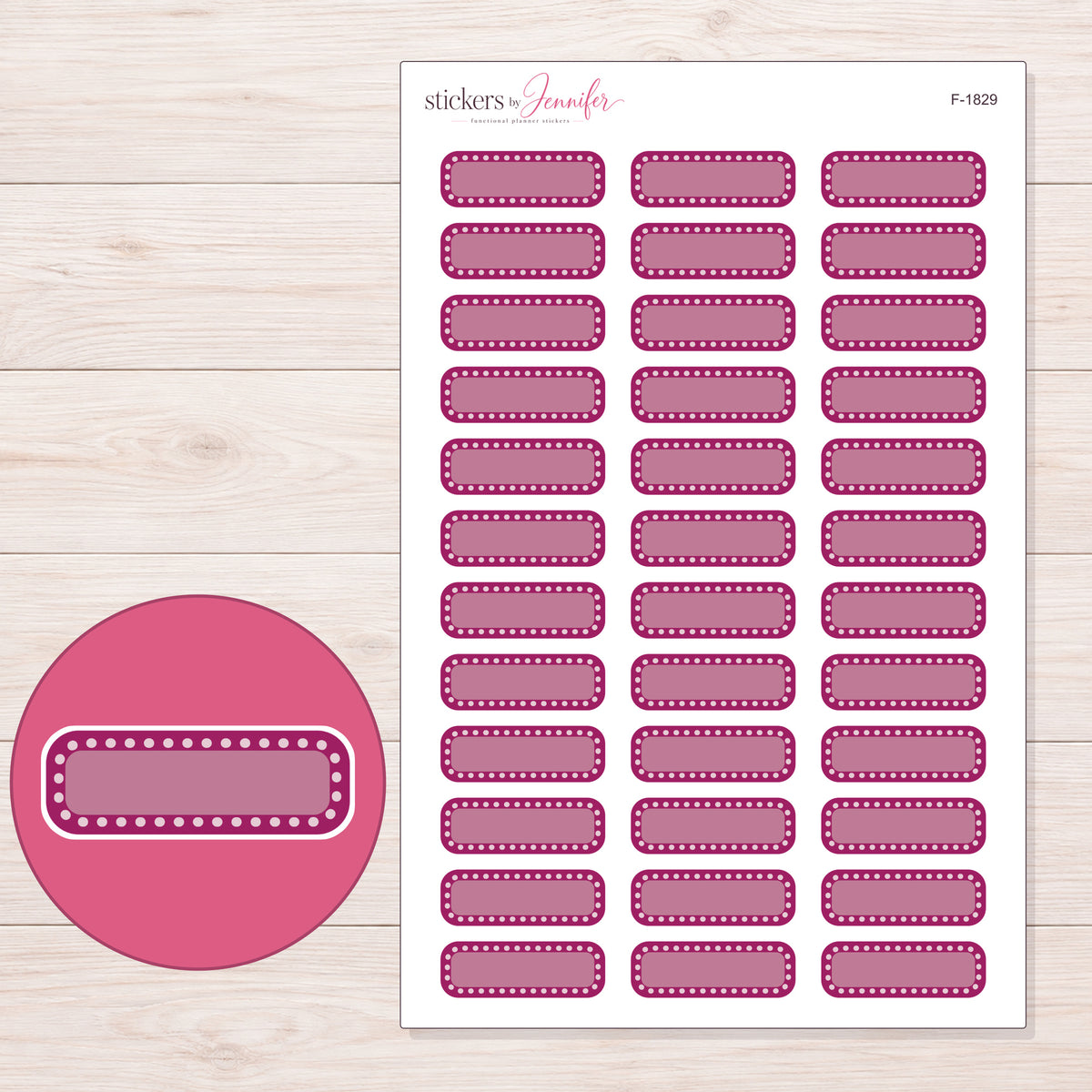 F-1829 planner sticker sheet with enlarged sticker detail