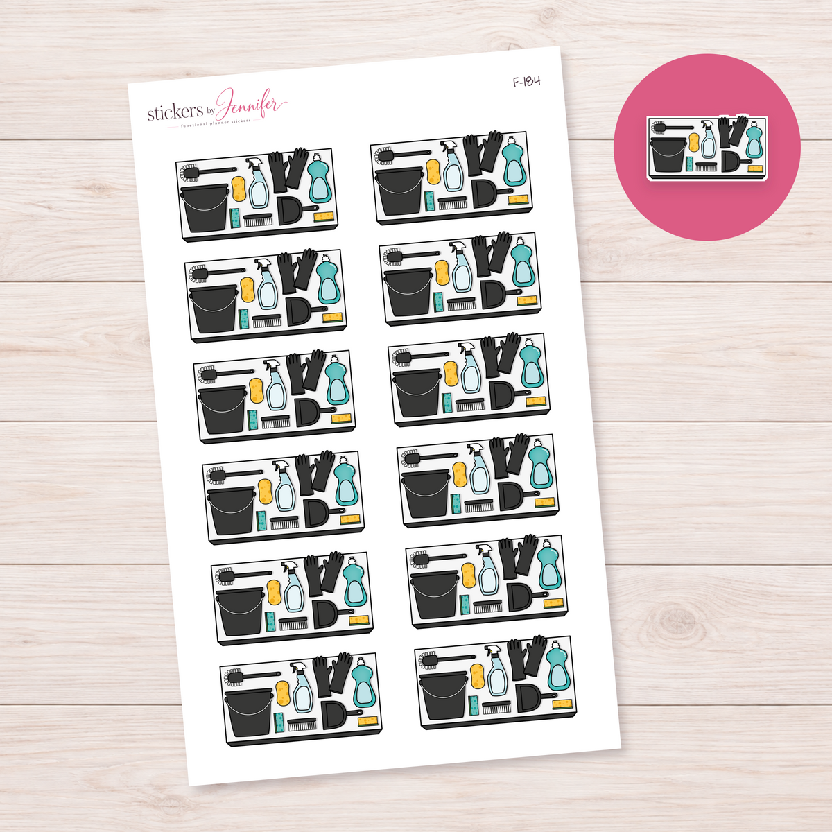 Black Cleaning Supplies Planner Stickers | F-184