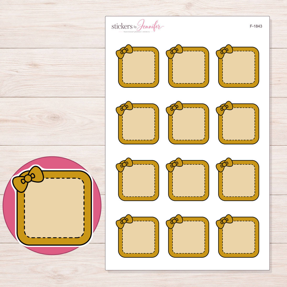 F-1843 planner sticker sheet with enlarged sticker detail