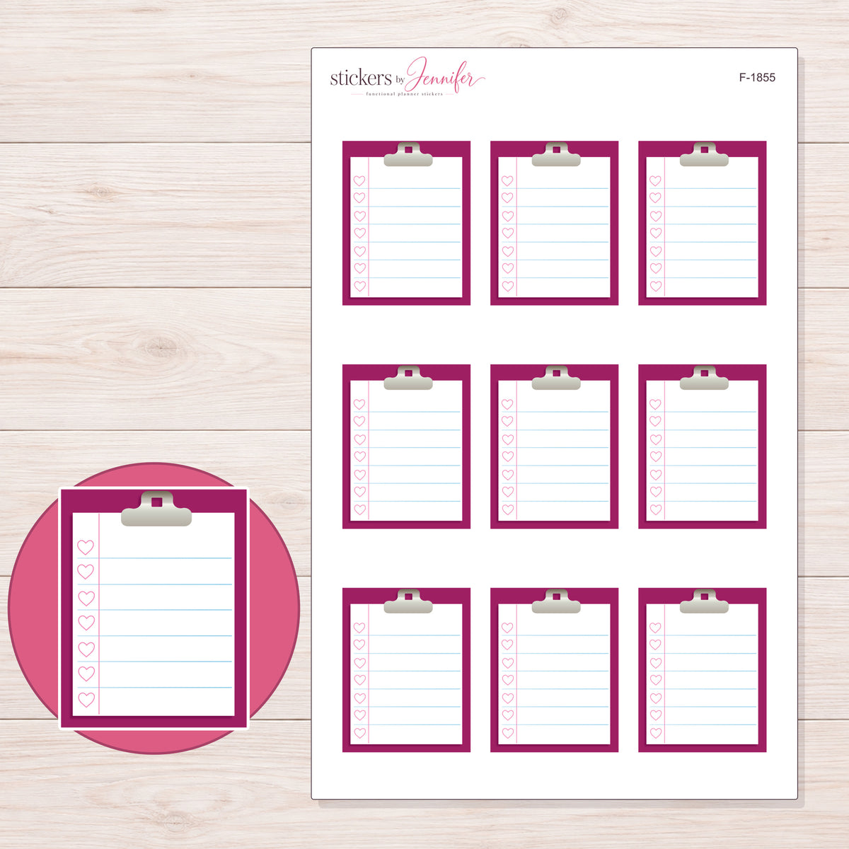 F-1855 planner sticker sheet with enlarged sticker detail
