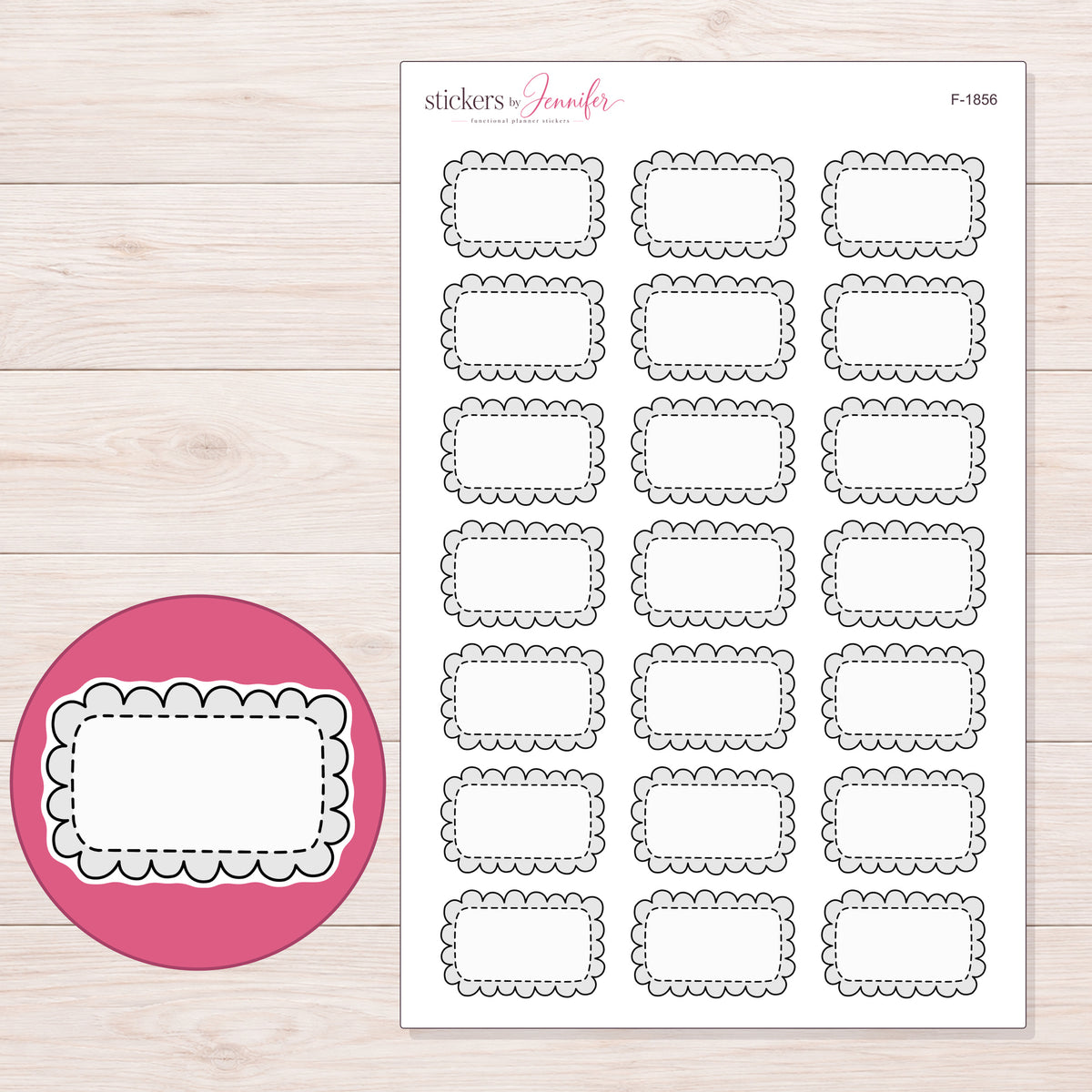 F-1856 planner sticker sheet with enlarged sticker detail