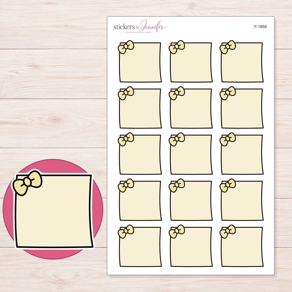 F-1858 planner sticker sheet with enlarged sticker detail