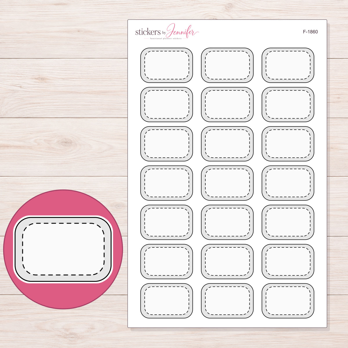 F-1860 planner sticker sheet with enlarged sticker detail