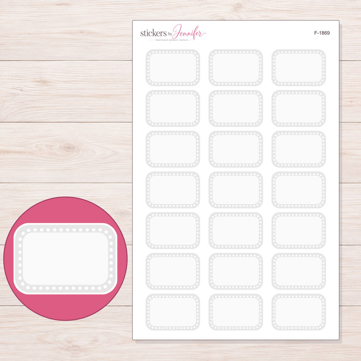 F-1869 planner sticker sheet with enlarged sticker detail