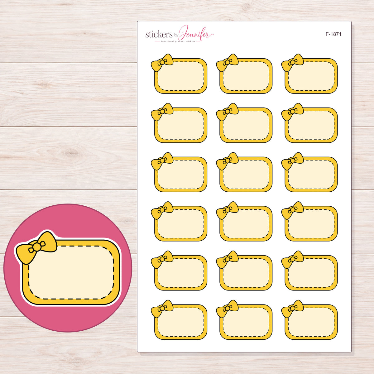 F-1871 planner sticker sheet with enlarged sticker detail