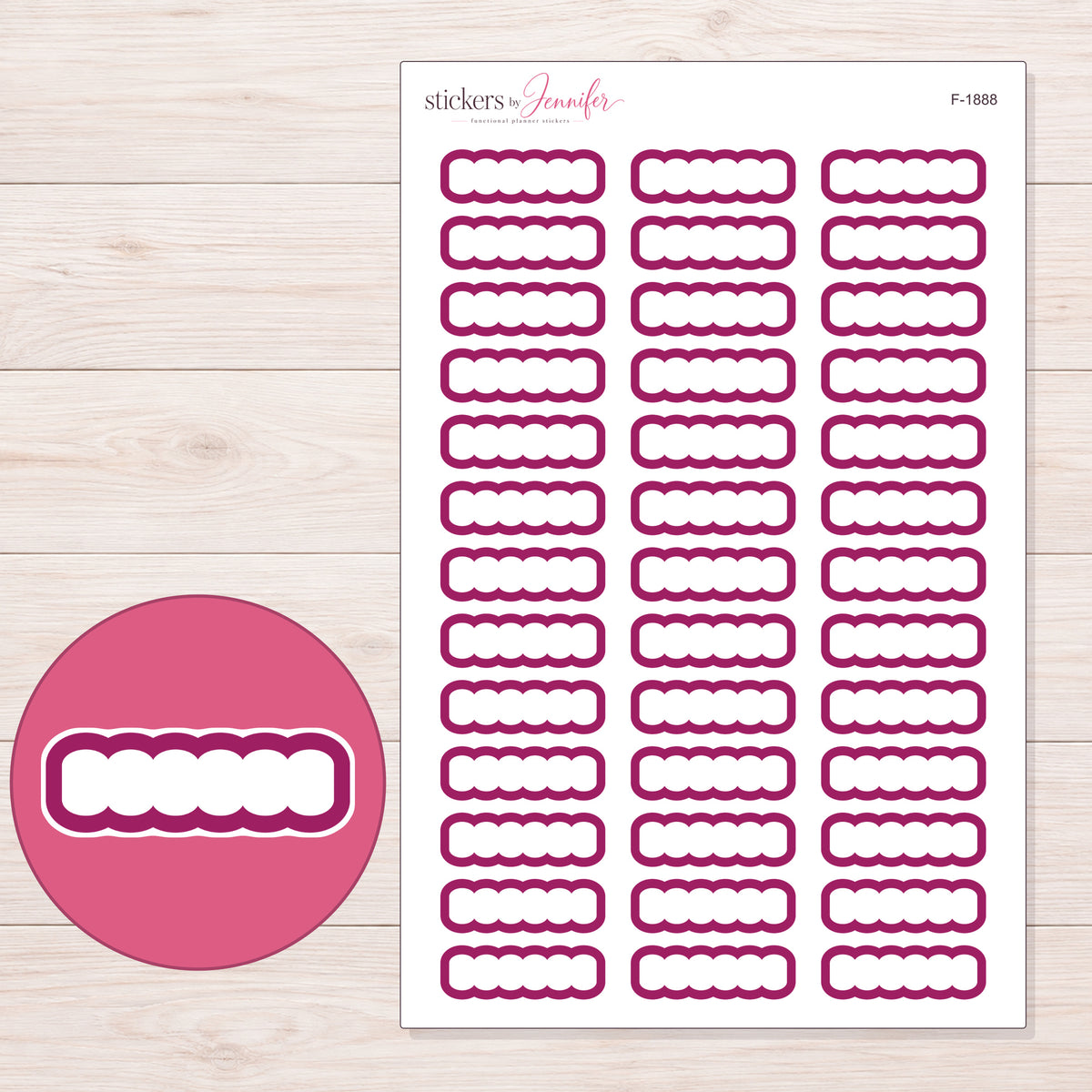 F-1888 planner sticker sheet with enlarged sticker detail